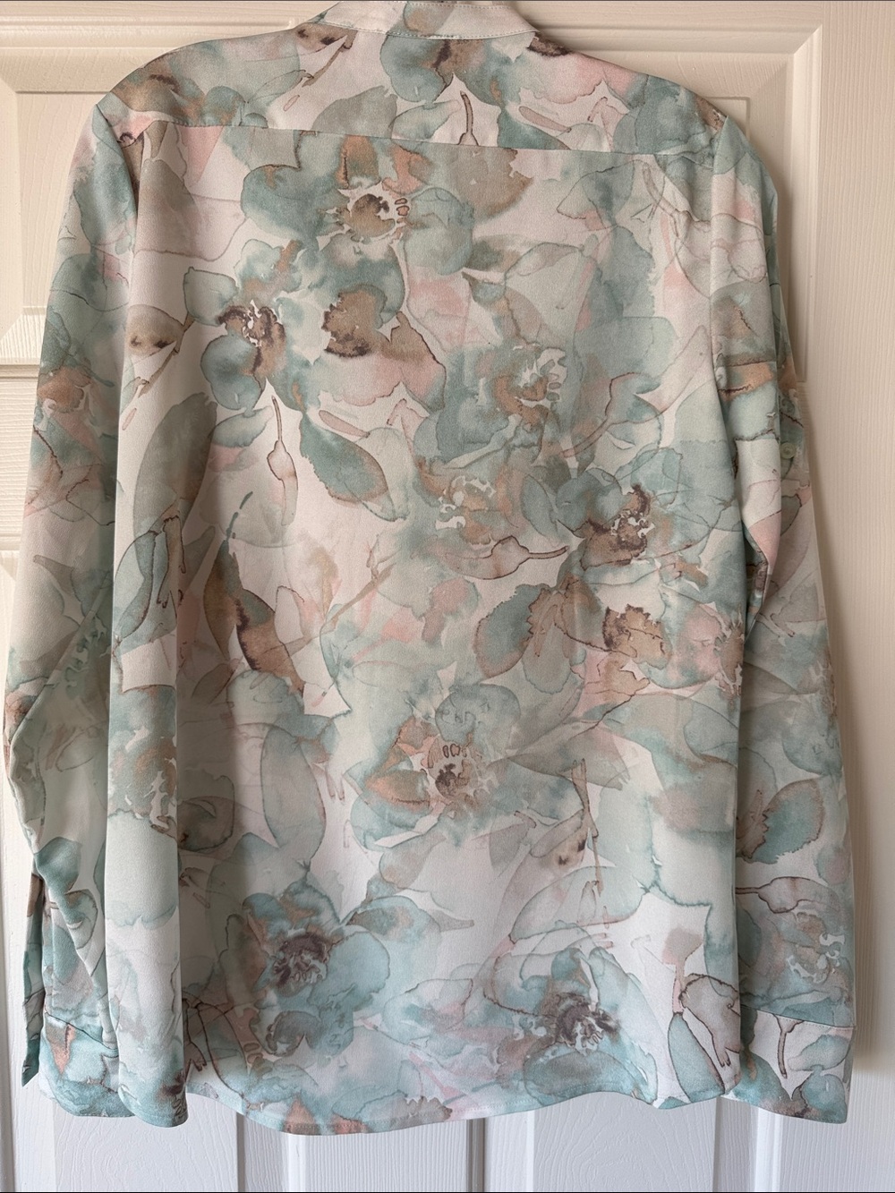 Calvin Klein Women's Floral Watercolor Blouse - Pastel Green & Pink